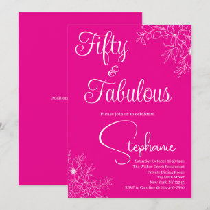 50 and Fabulous 50th Birthday Party Pink White Invitation