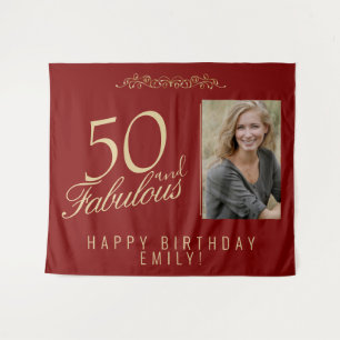 50 and Fabulous 50th Birthday Photo Backdrop Tapestry