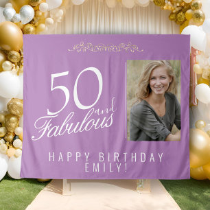 50 and Fabulous 50th Birthday Photo Backdrop Tapestry
