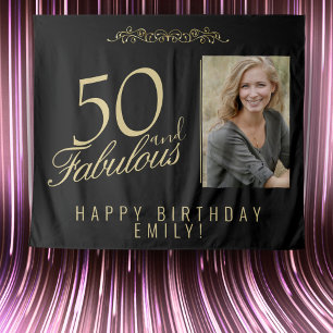 50 and Fabulous 50th Birthday Photo Backdrop Tapestry