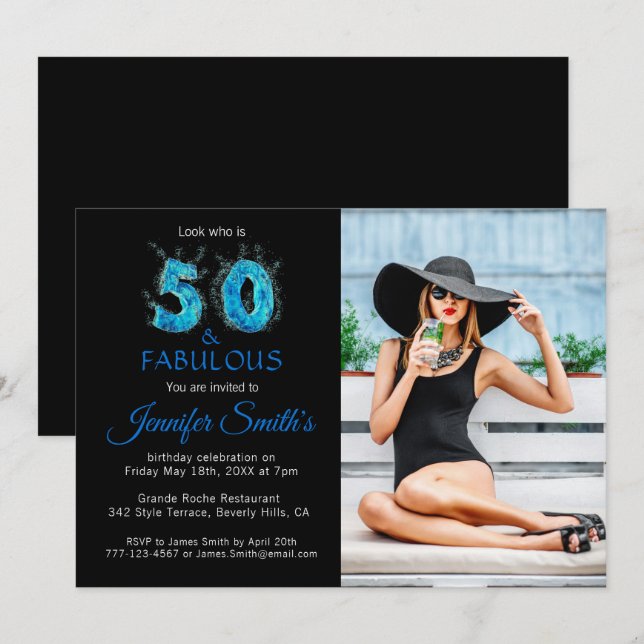 50 and Fabulous 50th Birthday Photo Party Invitation (Front/Back)
