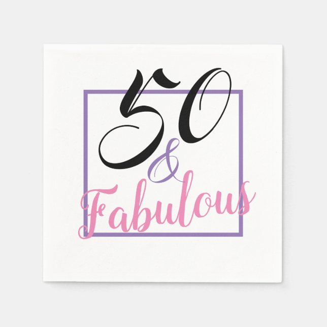 50 And Fabulous 50th Birthday Pink Purple Napkins (Front)
