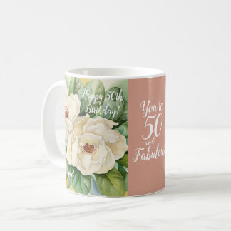 50 And Fabulous 50th Birthday Rose Gold Floral Coffee Mug