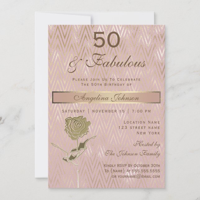 50 and Fabulous 50th Birthday Sparkle Rose Gold Invitation (Front)