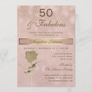 50 and Fabulous 50th Birthday Sparkle Rose Gold Invitation