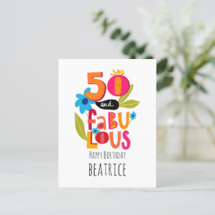 50 and Fabulous 50th Birthday Whimsical Lettering Postcard