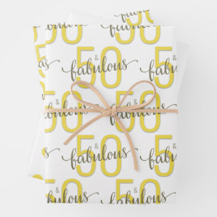50 and Fabulous 50th Birthday Yellow Grey Wrapping Wrapping Paper Sheet