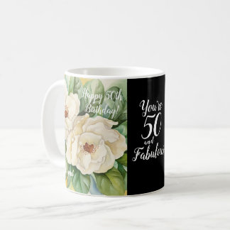50 And Fabulous 50th Black Birthday Floral Coffee Mug
