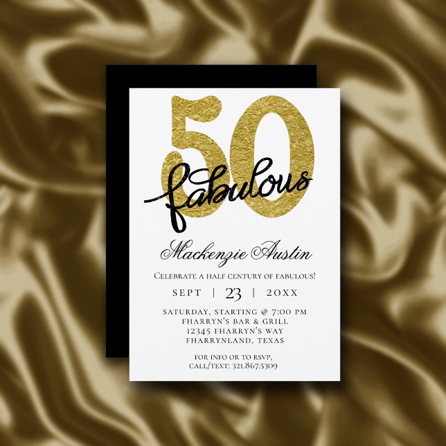 50 and Fabulous | 50th Gold Black Birthday Party Invitation (Creator Uploaded)
