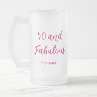50 and fabulous 50th modern pink frosted beer mug