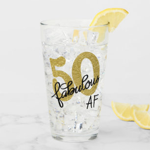 50 and Fabulous AF   Playful Gold Black Birthday Glass