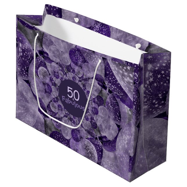 50 And Fabulous Balloons Purple Kaleidoscope Large Gift Bag (Front Angled)