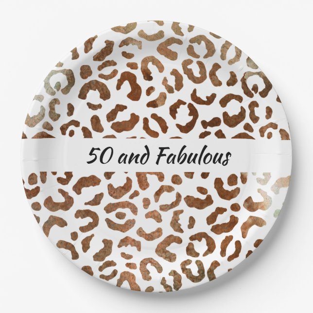 50 and Fabulous Big Cat Print Abstract Paper Plate (Front)