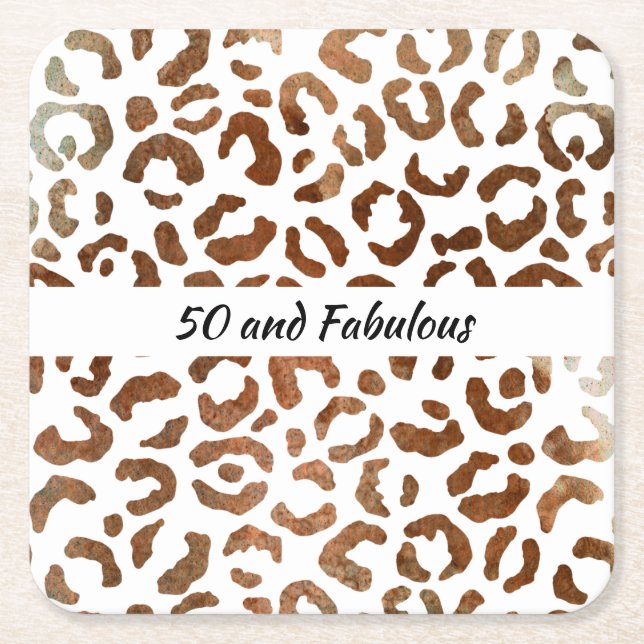50 and Fabulous Big Cat Print Abstract Square Paper Coaster (Front)