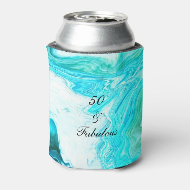50 And Fabulous Birthday Agate Geode Art Teal Blue Can Cooler (Can Back)