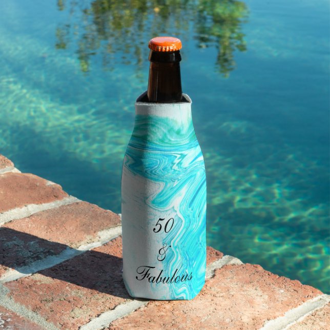 50 And Fabulous Birthday Agate Geode Teal Blue Art Bottle Cooler (In Situ Pool)