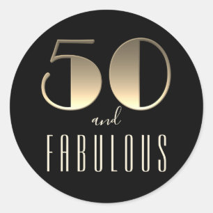 50 and Fabulous Birthday Black and Gold Classic Round Sticker