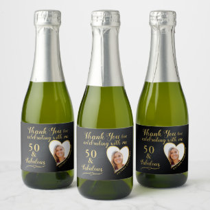 50 and Fabulous Birthday Black Favours Mini Sparkling Wine Label