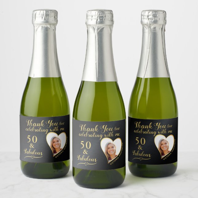 50 and Fabulous Birthday Black Favours Mini Sparkling Wine Label (Bottles)