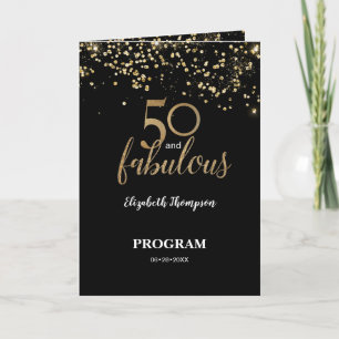50 and fabulous Birthday Black gold confetti Programme