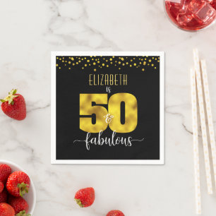 50 and fabulous birthday black gold foil confetti napkin