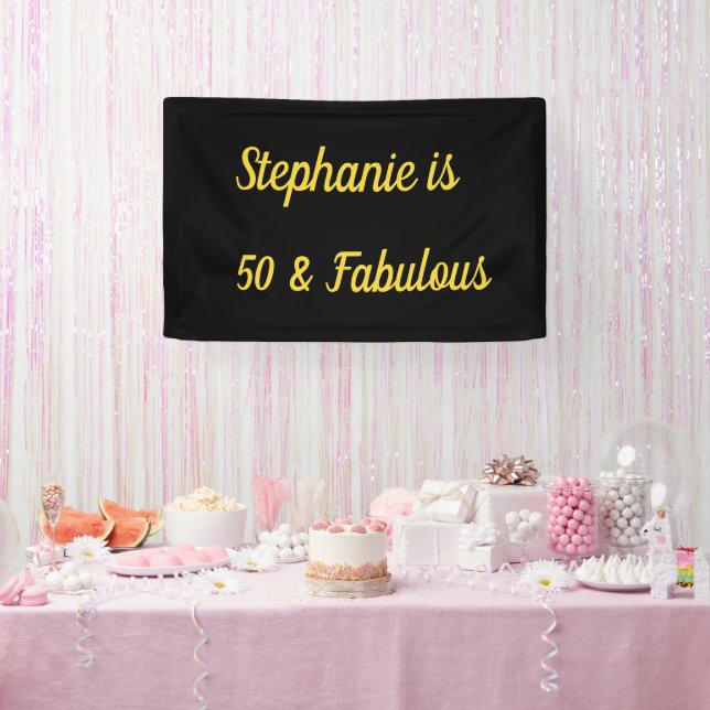 50 And Fabulous Birthday Black Gold Golden Custom Banner (Party)