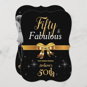 50 and Fabulous Birthday Black & Gold Invitation