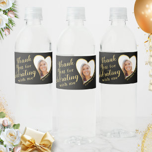 50 and Fabulous Birthday Black Gold Thank You Water Bottle Label