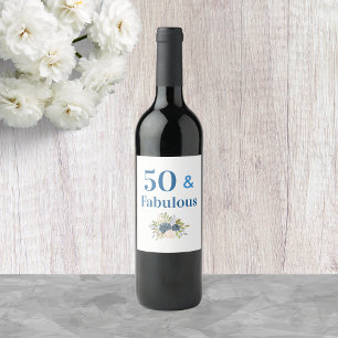 50 and Fabulous Birthday Blue Personalised Wine Label