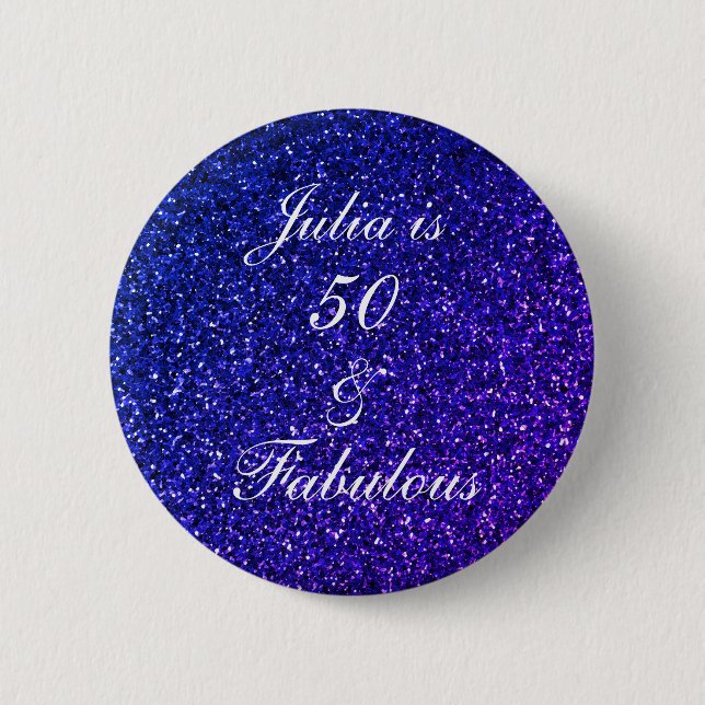 50 And Fabulous Birthday Blue White Glitter 2024 6 Cm Round Badge (Front)