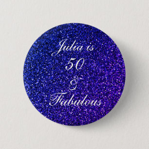 50 And Fabulous Birthday Blue White Glitter 2024 6 Cm Round Badge