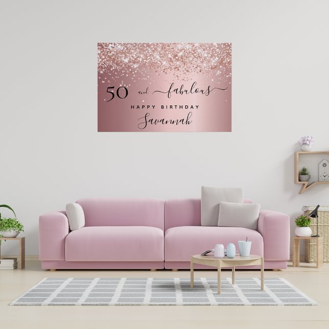 50 and Fabulous birthday blush pink rose glitter Poster (Creator Uploaded)