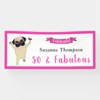 50 and Fabulous Birthday Bright Pink with Diva Pug