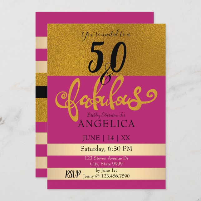 50 and Fabulous Birthday Celebration Invitation (Front/Back)