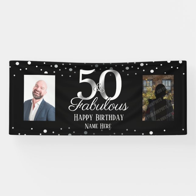 50 and Fabulous Birthday Confetti Photo Banner (Horizontal)
