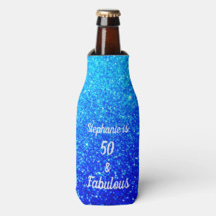 50 And Fabulous Birthday Deep Blue Ombre Glittery Bottle Cooler