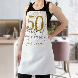 50 and Fabulous Birthday Elegant Gold and Black Apron<br><div class="desc">This chic black and gold script typography,  50 and fabulous gold stars confetti birthday apron can be personalised with your birthday celebration details. Designed by Thisisnotme©</div>