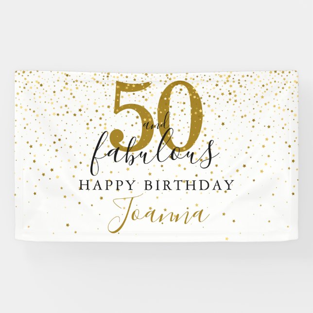 50 and Fabulous Birthday Elegant Gold and Black Banner (Horizontal)