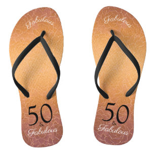 50 And Fabulous Birthday Elegant Gold Metallic Flip Flops