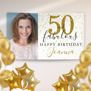 50 and Fabulous Birthday Elegant Gold Photo Banner