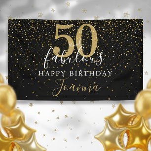 50 and Fabulous Birthday Elegant Gold Stars Black  Banner