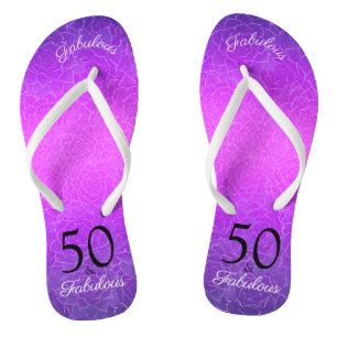 50 And Fabulous Birthday Elegant Purple Metallic Flip Flops