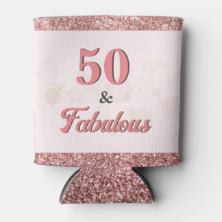 50 and Fabulous Birthday Elegant Rose Pink Glitter Can Cooler