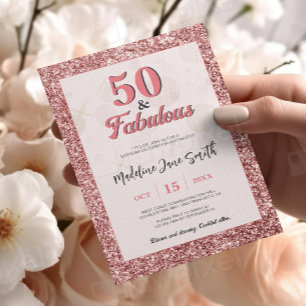 50 and Fabulous Birthday Elegant Rose Pink Glitter Invitation