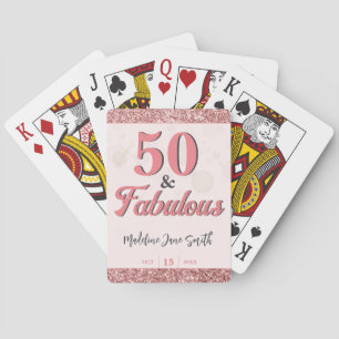 50 and Fabulous Birthday Elegant Rose Pink Glitter Playing Cards