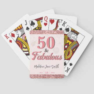 50 and Fabulous Birthday Elegant Rose Pink Glitter Playing Cards
