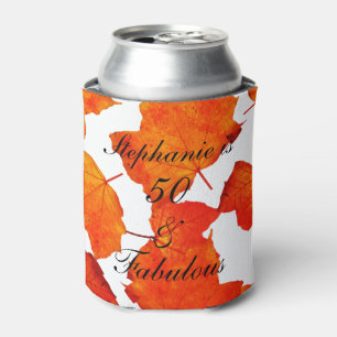 50 And Fabulous Birthday Fall Autumn Leaves Orange Can Cooler