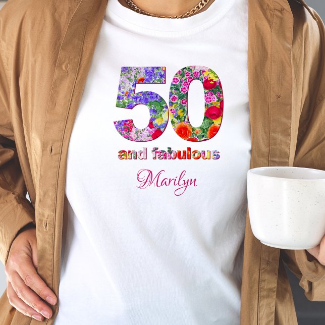 50 and fabulous birthday floral design t-shirt (Creator Uploaded)