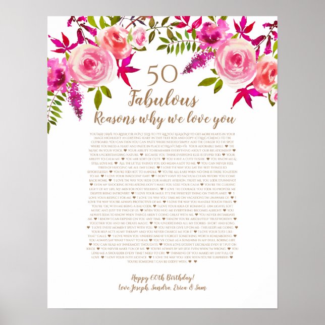 50 and fabulous birthday gift for mom things we poster (Front)
