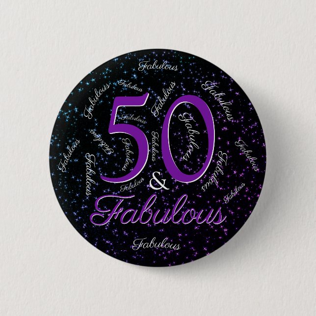 50 And Fabulous Birthday Glam Purple Black Elegant 6 Cm Round Badge (Front)